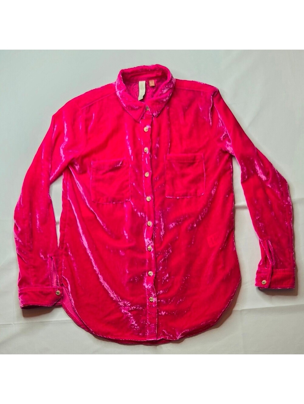Anthropologie Pilcro Velvet Button Down Shirt Magenta Pink Size 0 XS NWOT
